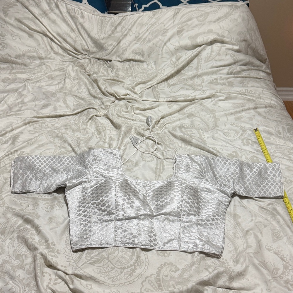 Elegant Silver Brocade Blouse